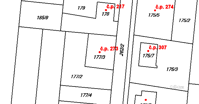 Malé Hoštice 273, Opava na parcele st. 177/3 v KÚ Malé Hoštice, Katastrální mapa