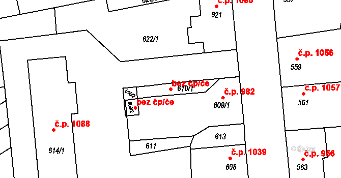 Třešť 44519575 na parcele st. 610/1 v KÚ Třešť, Katastrální mapa