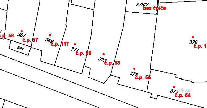 Kobeřice u Brna 83 na parcele st. 373 v KÚ Kobeřice u Brna, Katastrální mapa