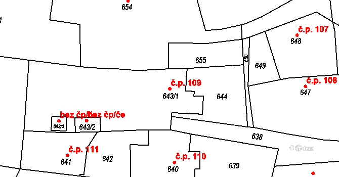 Štěpánkovice 109 na parcele st. 643/1 v KÚ Štěpánkovice, Katastrální mapa