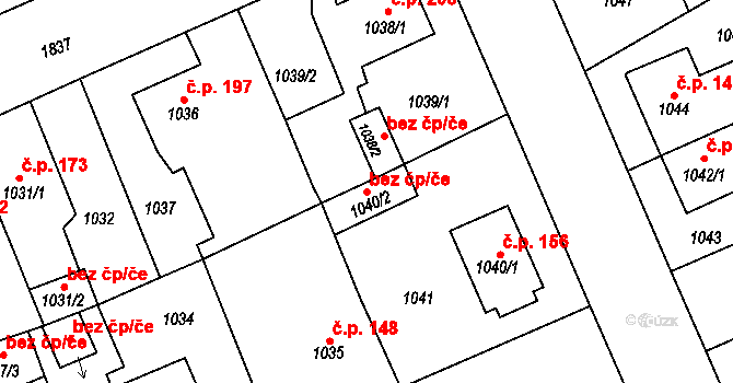 Plzeň 46469575 na parcele st. 1040/2 v KÚ Bručná, Katastrální mapa