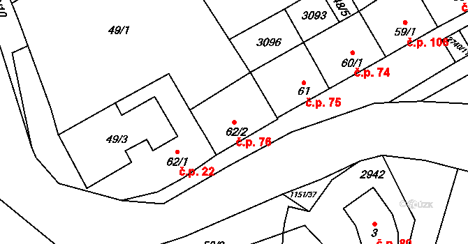 Veletiny 76 na parcele st. 62/2 v KÚ Veletiny, Katastrální mapa