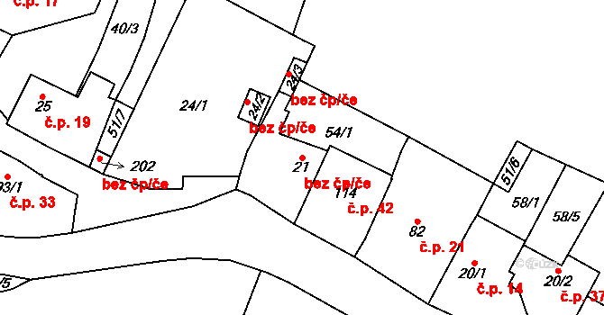 Bžany 50119575 na parcele st. 21 v KÚ Lysec, Katastrální mapa
