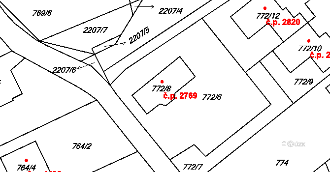 Stodůlky 2769, Praha na parcele st. 772/8 v KÚ Stodůlky, Katastrální mapa