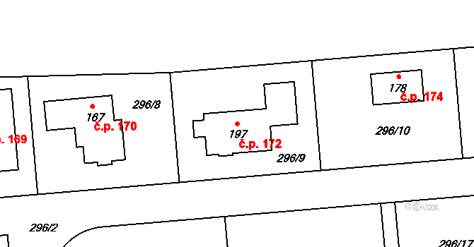 Svémyslice 172 na parcele st. 197 v KÚ Svémyslice, Katastrální mapa