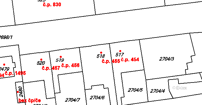 Choceň 455 na parcele st. 518 v KÚ Choceň, Katastrální mapa