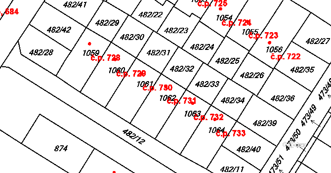 Letohrad 731 na parcele st. 1062 v KÚ Letohrad, Katastrální mapa