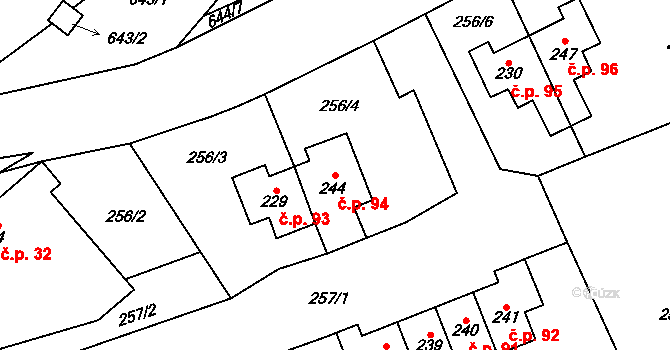 Libeř 94 na parcele st. 244 v KÚ Libeř, Katastrální mapa