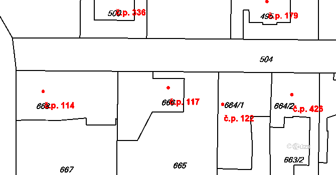 Průhonice 117 na parcele st. 666 v KÚ Průhonice, Katastrální mapa