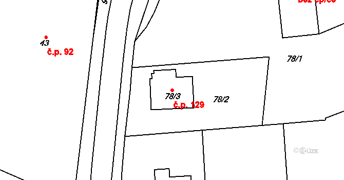 Blížejov 129 na parcele st. 78/3 v KÚ Blížejov, Katastrální mapa
