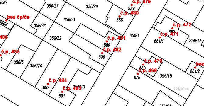 Sušice II 482, Sušice na parcele st. 890 v KÚ Sušice nad Otavou, Katastrální mapa