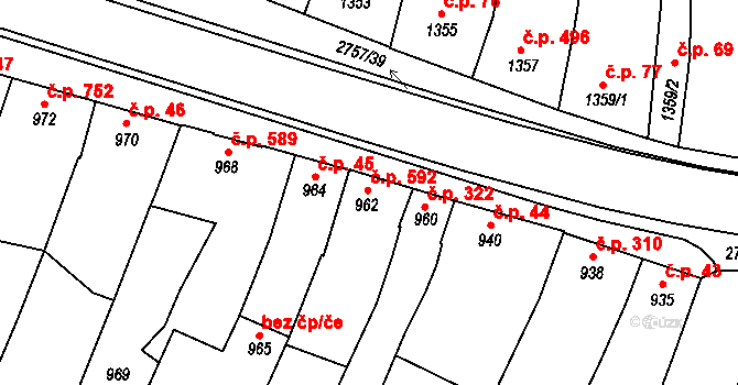 Bučovice 592 na parcele st. 962 v KÚ Bučovice, Katastrální mapa