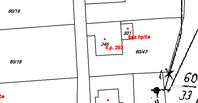 Mošnov 203 na parcele st. 246 v KÚ Mošnov, Katastrální mapa
