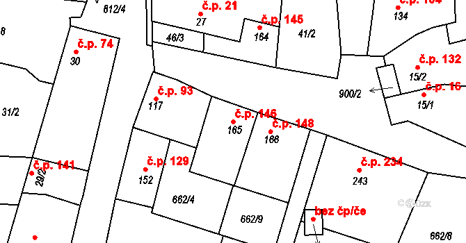 Líšťany 146 na parcele st. 165 v KÚ Líšťany u Cítolib, Katastrální mapa