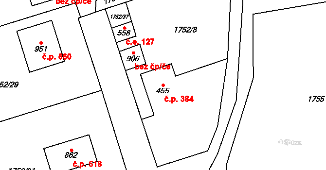 Libouchec 384 na parcele st. 455 v KÚ Libouchec, Katastrální mapa