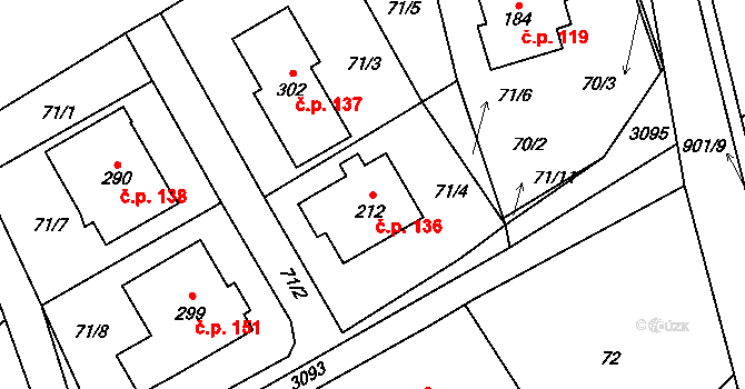 Dlouhá Ves 136, Rychnov nad Kněžnou na parcele st. 212 v KÚ Dlouhá Ves u Rychnova nad Kněžnou, Katastrální mapa
