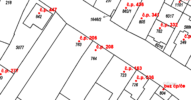 Zaječí 208 na parcele st. 764 v KÚ Zaječí, Katastrální mapa