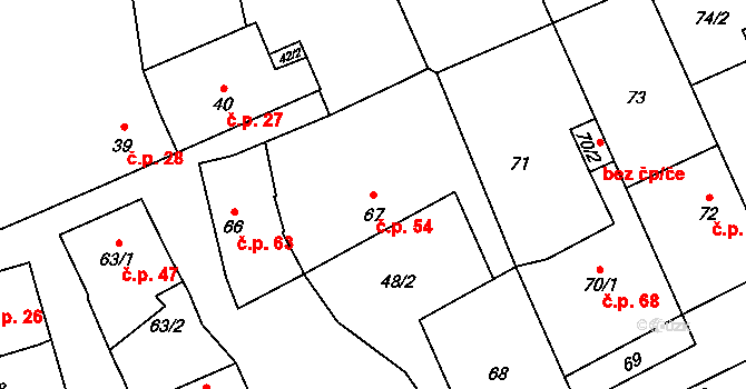 Bílany 54, Kroměříž na parcele st. 67 v KÚ Bílany, Katastrální mapa