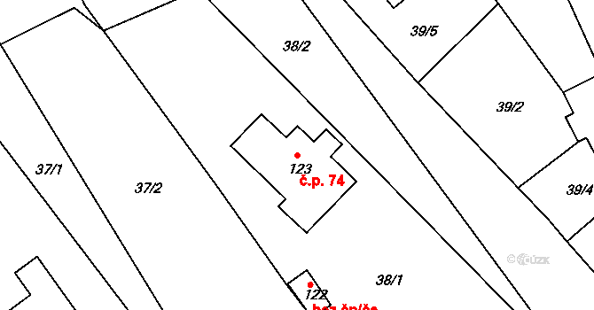 Cvrčovice 74, Zdounky na parcele st. 123 v KÚ Cvrčovice u Zdounek, Katastrální mapa
