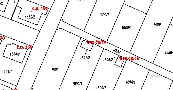 Dačice 102633576 na parcele st. 1892/2 v KÚ Dačice, Katastrální mapa