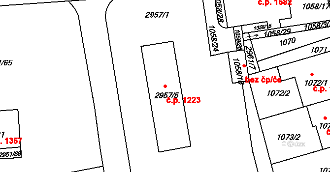 Holešov 1223 na parcele st. 2957/5 v KÚ Holešov, Katastrální mapa