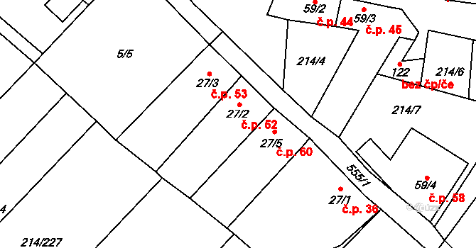 Prostějovičky 52 na parcele st. 27/2 v KÚ Prostějovičky, Katastrální mapa