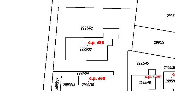 Nosálovice 485, Vyškov na parcele st. 2995/38 v KÚ Vyškov, Katastrální mapa