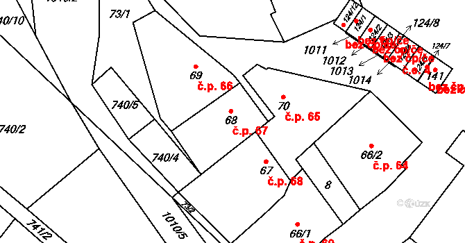 Rozkoš 67 na parcele st. 68 v KÚ Rozkoš u Jevišovic, Katastrální mapa