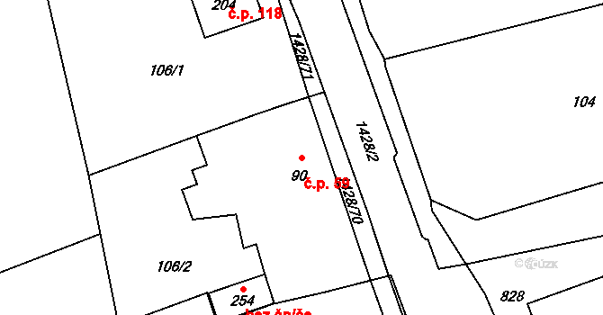 Olšovec 59 na parcele st. 90 v KÚ Olšovec, Katastrální mapa