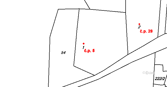 Jizbice 5 na parcele st. 1 v KÚ Jizbice u Nymburka, Katastrální mapa