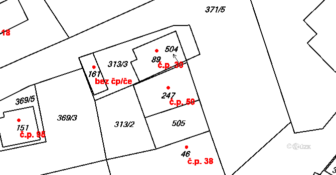 Čakovičky 50 na parcele st. 247 v KÚ Čakovičky, Katastrální mapa