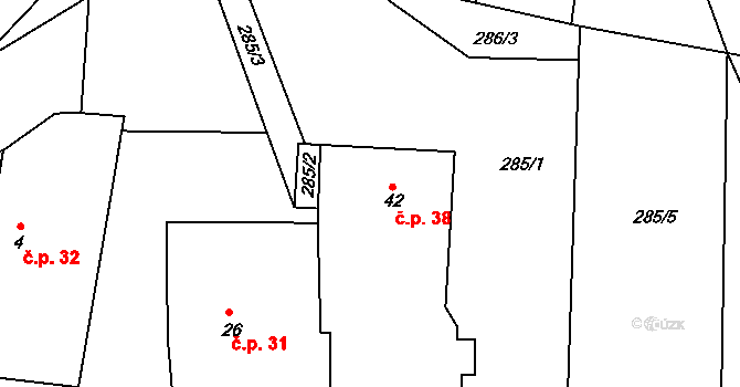 Snopoušovy 38, Dolní Lukavice na parcele st. 42 v KÚ Snopoušovy, Katastrální mapa