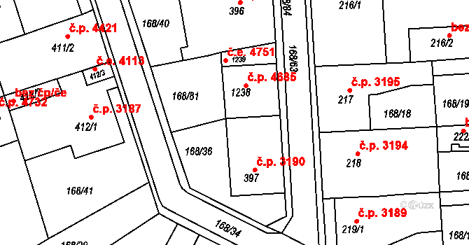 Jihlava 3482 na parcele st. 397 v KÚ Bedřichov u Jihlavy, Katastrální mapa