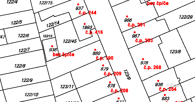 Telč-Štěpnice 190, Telč na parcele st. 880 v KÚ Telč, Katastrální mapa