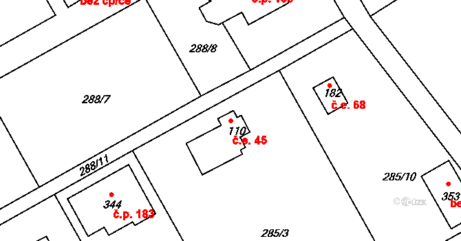 Vonoklasy 45 na parcele st. 110 v KÚ Vonoklasy, Katastrální mapa