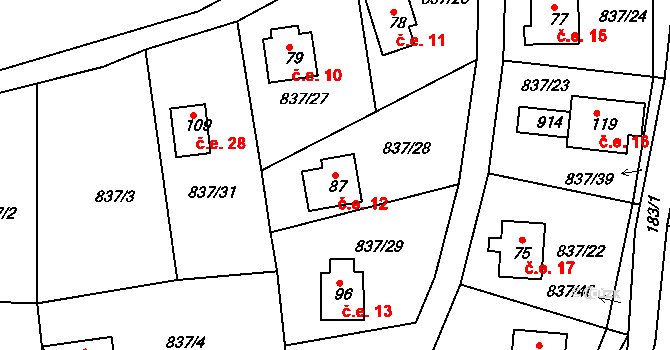 Cetyně 12 na parcele st. 87 v KÚ Cetyně, Katastrální mapa