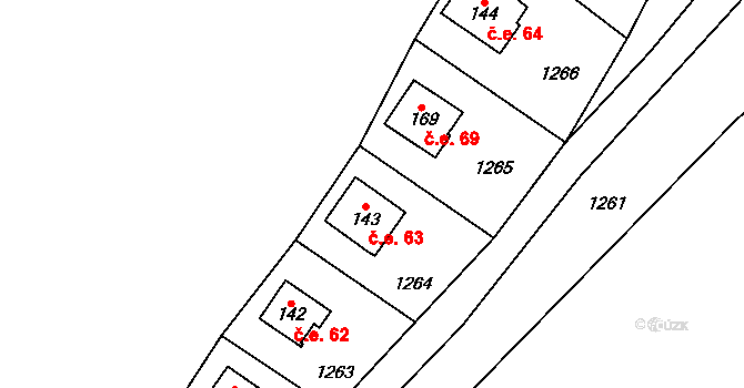 Cholín 63, Borotice na parcele st. 143 v KÚ Čelina, Katastrální mapa