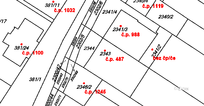 Svatobořice 487, Svatobořice-Mistřín na parcele st. 2343 v KÚ Svatobořice, Katastrální mapa