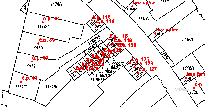 Vyškov-Město 122, Vyškov na parcele st. 1169/13 v KÚ Vyškov, Katastrální mapa