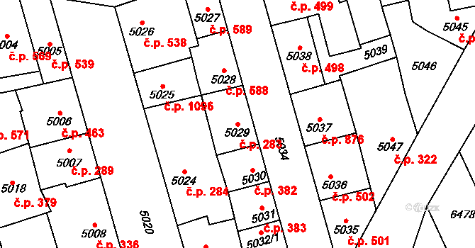 Kladno 283 na parcele st. 5029 v KÚ Kladno, Katastrální mapa