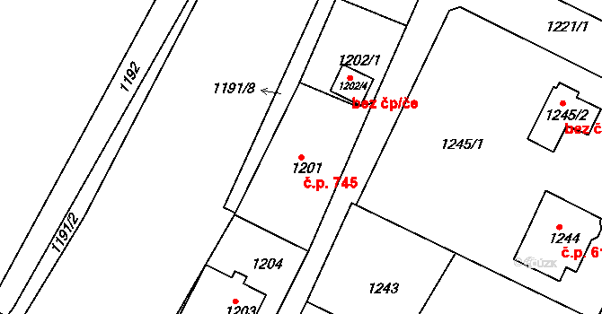 Rýmařov 745 na parcele st. 1201 v KÚ Rýmařov, Katastrální mapa
