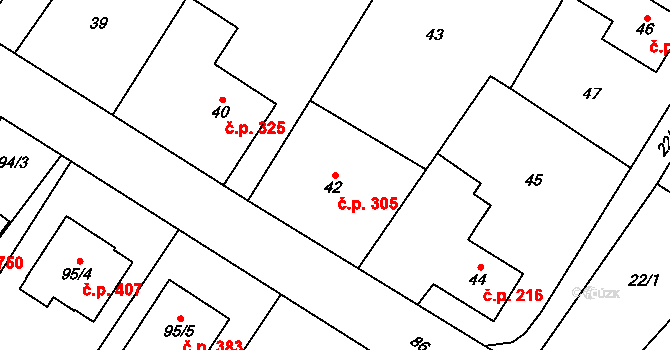 Krmelín 305 na parcele st. 42 v KÚ Krmelín, Katastrální mapa