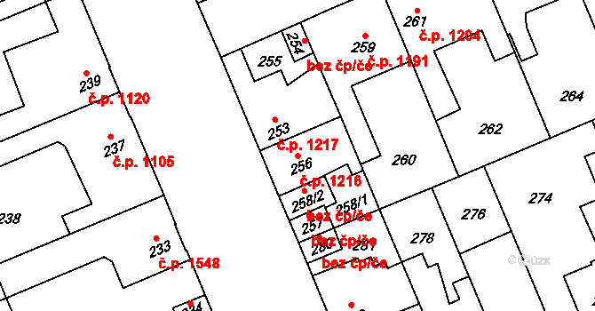 Kročehlavy 1216, Kladno na parcele st. 256 v KÚ Kročehlavy, Katastrální mapa