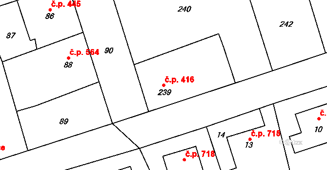 Libušín 416 na parcele st. 239 v KÚ Libušín, Katastrální mapa