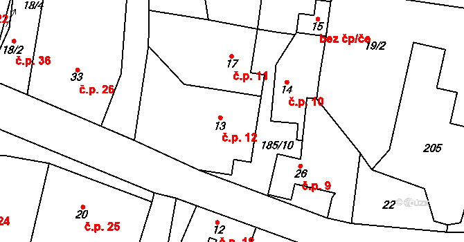 Máslovice 12 na parcele st. 13 v KÚ Máslovice, Katastrální mapa