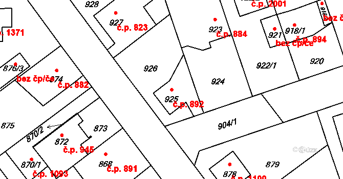 Úvaly 892 na parcele st. 925 v KÚ Úvaly u Prahy, Katastrální mapa