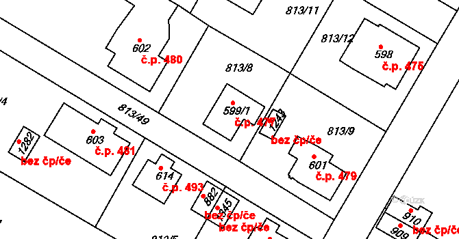 Hejnice 477 na parcele st. 599/1 v KÚ Hejnice, Katastrální mapa
