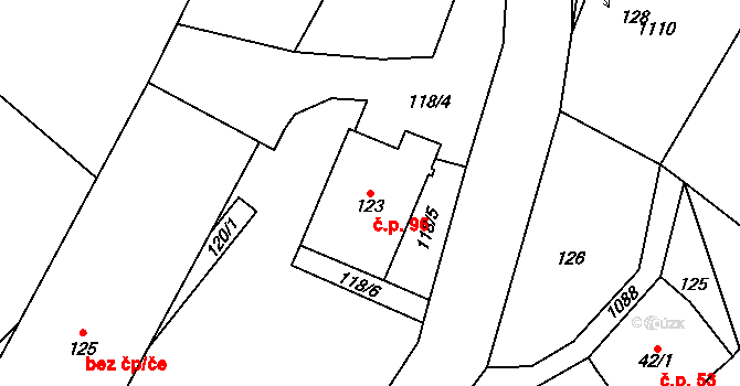 Poustka 96, Višňová na parcele st. 123 v KÚ Poustka u Frýdlantu, Katastrální mapa