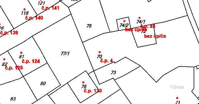 Loděnice 4 na parcele st. 70 v KÚ Loděnice u Berouna, Katastrální mapa