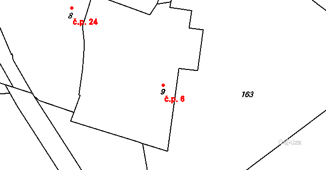 Zadní Chlum 6, Klučenice na parcele st. 9 v KÚ Zadní Chlum, Katastrální mapa